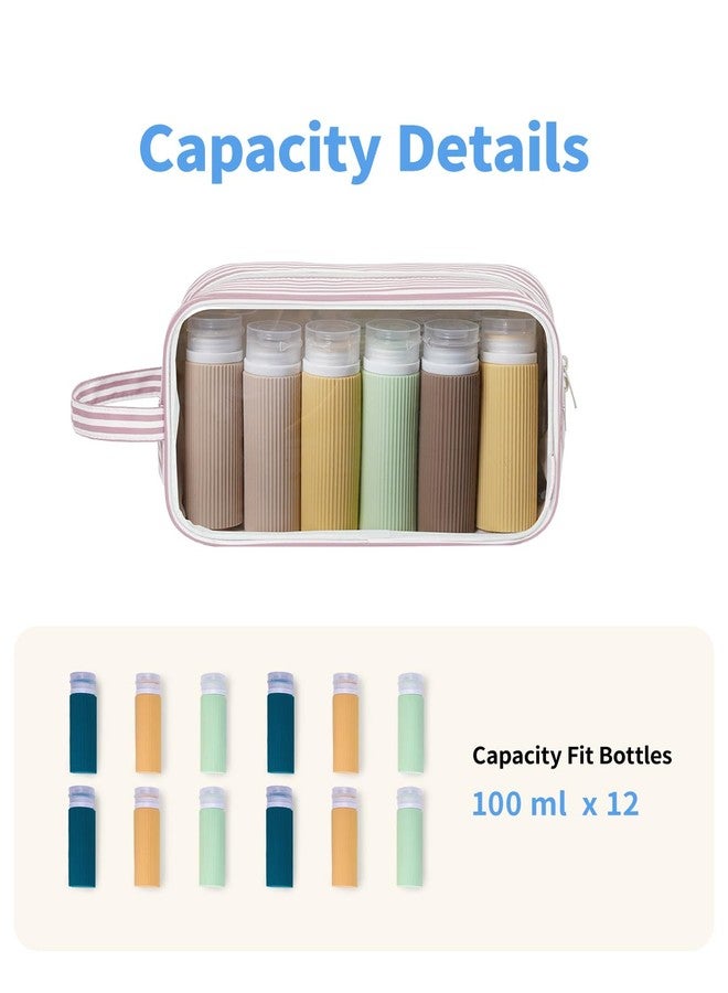 Narwey Clear Toiletry Bags for Traveling Women Men, Clear Travel Bags for Toiletries Makeup Bag Cosmetic Bag with Zipper, Make Up Organizer, Skincare Bag (Dusty Pink Stripe) - Image 3